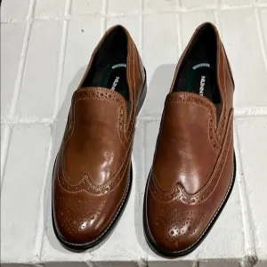 Nunn Bush Brown Leather Slip-On Loafers with Brogue Detailing