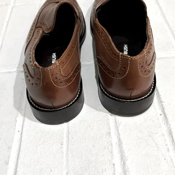 Nunn Bush Brown Leather Slip-On Loafers with Brogue Detailing