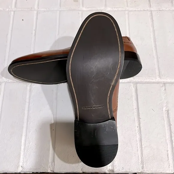Nunn Bush Brown Leather Slip-On Loafers with Brogue Detailing