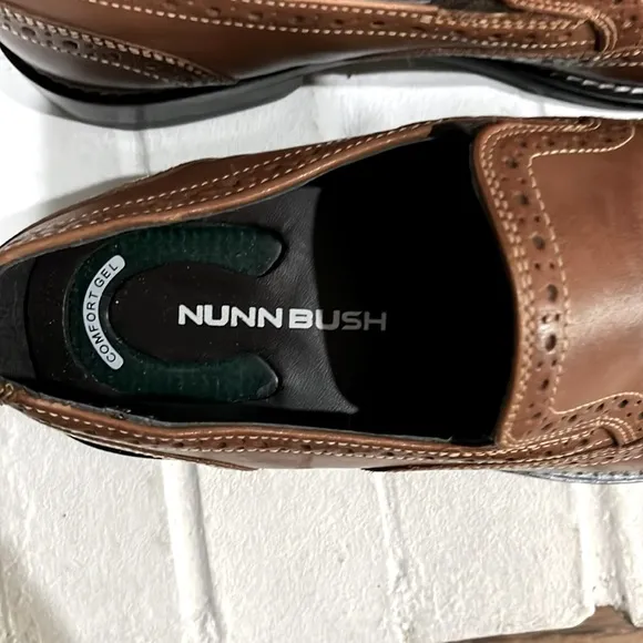 Nunn Bush Brown Leather Slip-On Loafers with Brogue Detailing