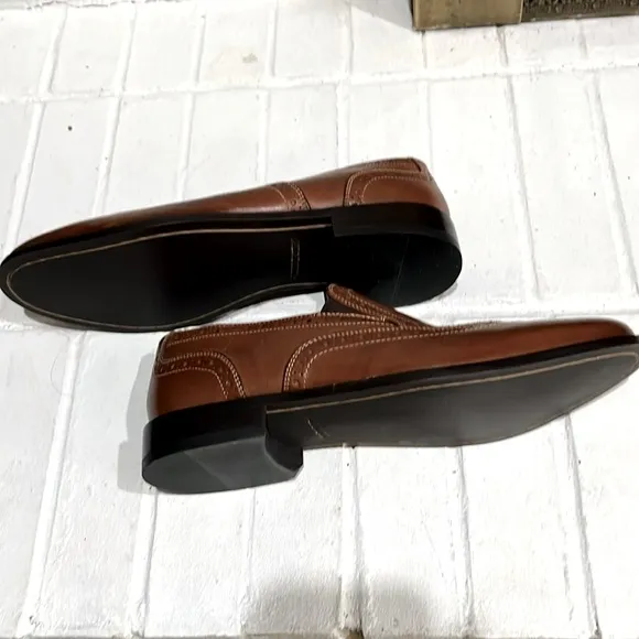 Nunn Bush Brown Leather Slip-On Loafers with Brogue Detailing