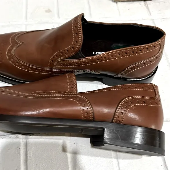 Nunn Bush Brown Leather Slip-On Loafers with Brogue Detailing