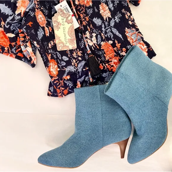 NWOB $120 Dolce Vita Dee Blue Fabric Ankle Boots