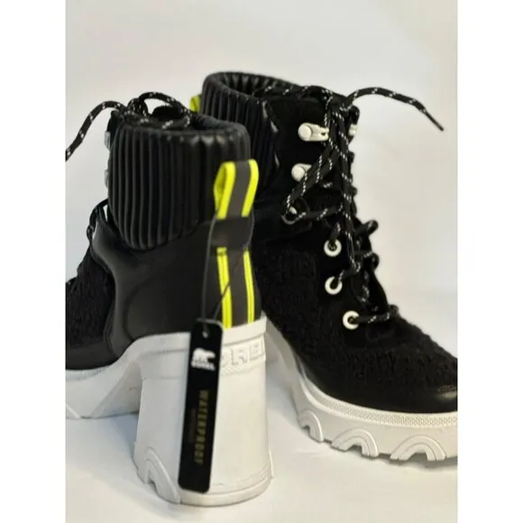 NWOB SOREL Women's Brex Heel Cozy Lace Up Closure Boots Black Sea Salt SZ 7.5