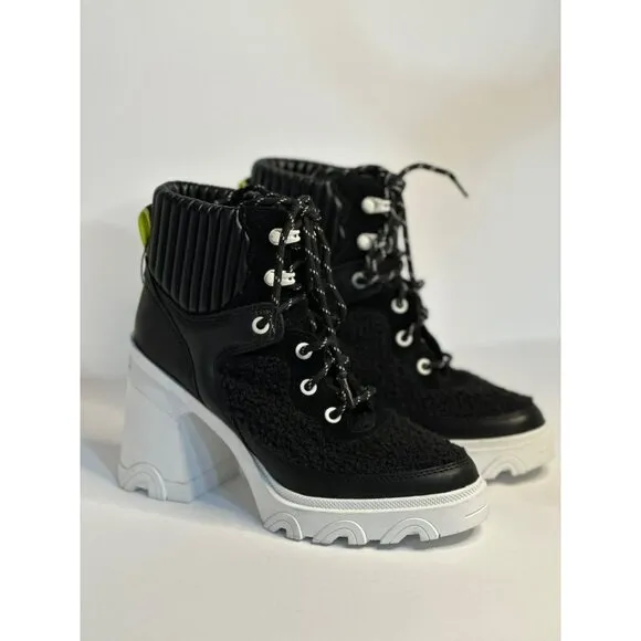 NWOB SOREL Women's Brex Heel Cozy Lace Up Closure Boots Black Sea Salt SZ 7.5