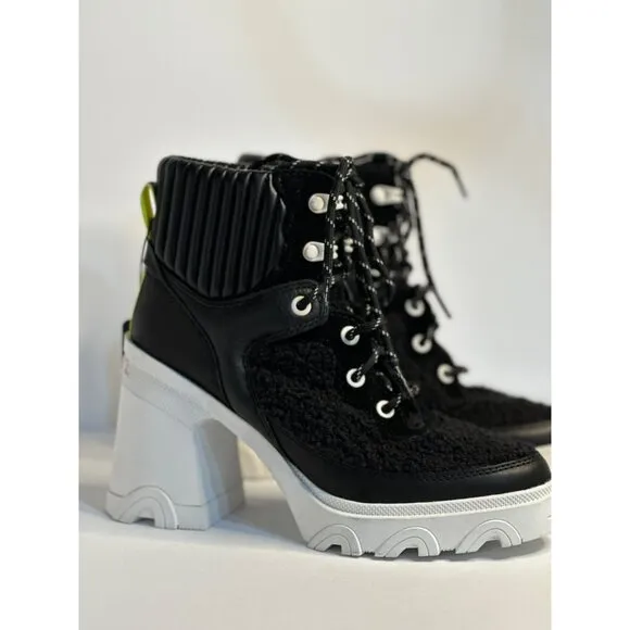 NWOB SOREL Women's Brex Heel Cozy Lace Up Closure Boots Black Sea Salt SZ 7.5