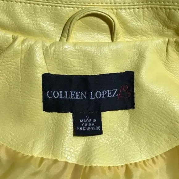 NWOT Colleen Lopez Lemon Twist Faux Leather Stud Moto Jacket