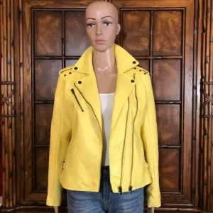 NWOT Colleen Lopez Lemon Twist Faux Leather Stud Moto Jacket