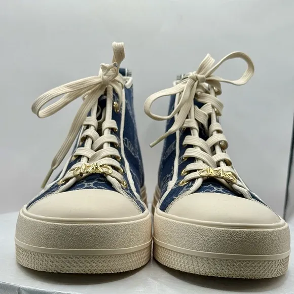 NWOT Michael Kors Envy Empire Logo Blue and Cream High-Top Sneakers Wmns Size 10