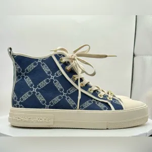 NWOT Michael Kors Envy Empire Logo Blue and Cream High-Top Sneakers Wmns Size 10