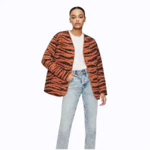 NWT Anine Bing Andy Bomber Quilted Jacket Color Rust Zebra Size XS