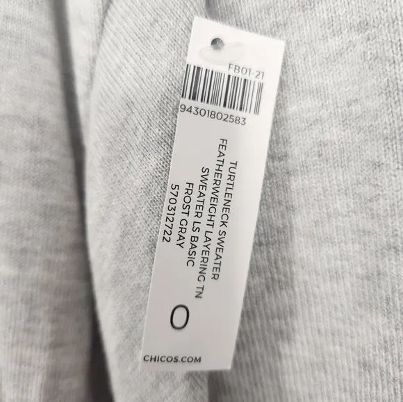 NWT Chico's Featherweight Gray Turtleneck Tunic