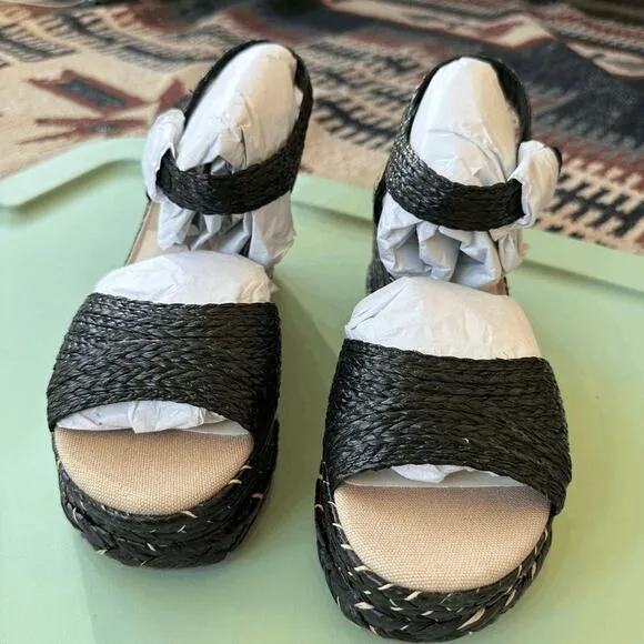 NWT Dolce Vita Womens Black Wedge Tiago Sandals Shoes Size US 8.5