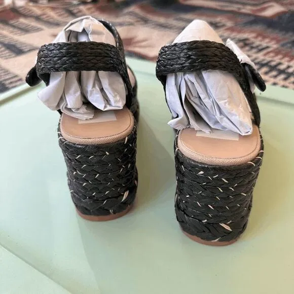 NWT Dolce Vita Womens Black Wedge Tiago Sandals Shoes Size US 8.5