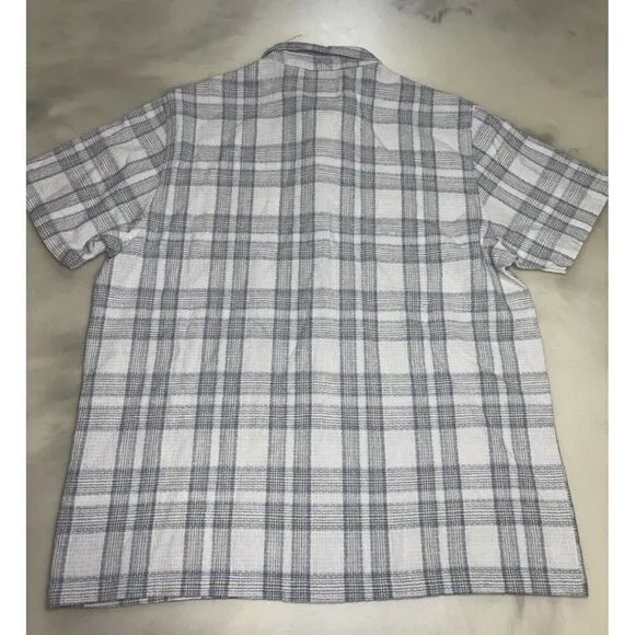 NWT Folk Curtis Plaid Short Sleeve Button Up Tee In Blue Small Linen Blend $155