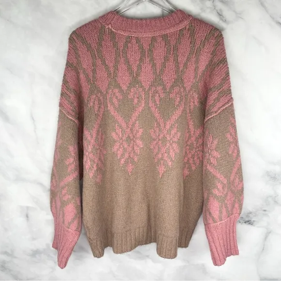 NWT Free People Fireside Tunic Chunky Knit Pullover Sweater Fair Isle Pink XS