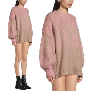 NWT Free People Fireside Tunic Chunky Knit Pullover Sweater Fair Isle Pink XS