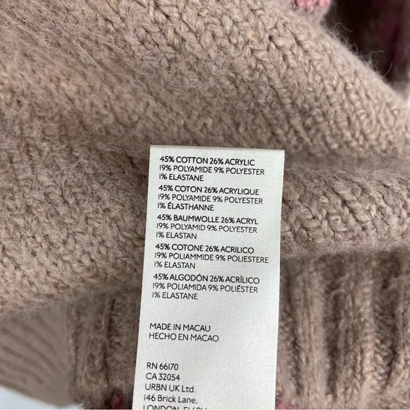 NWT Free People Fireside Tunic Chunky Knit Pullover Sweater Fair Isle Pink XS