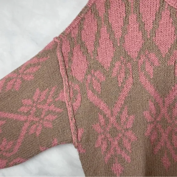 NWT Free People Fireside Tunic Chunky Knit Pullover Sweater Fair Isle Pink XS