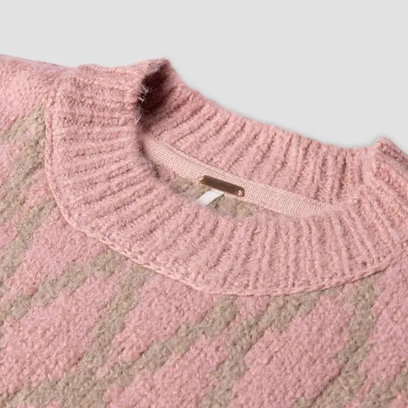NWT Free People Fireside Tunic Chunky Knit Pullover Sweater Fair Isle Pink XS