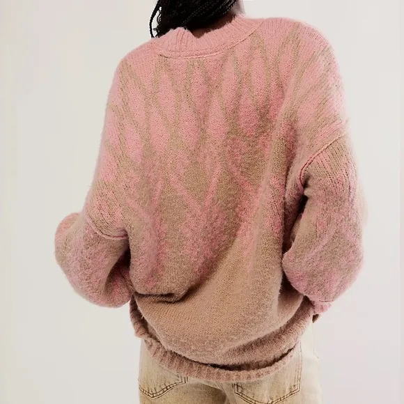 NWT Free People Fireside Tunic Chunky Knit Pullover Sweater Fair Isle Pink XS