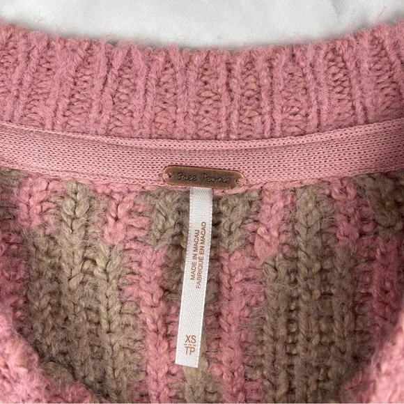 NWT Free People Fireside Tunic Chunky Knit Pullover Sweater Fair Isle Pink XS
