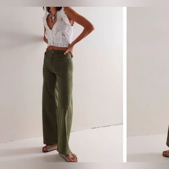 NWT Free People We The Free Libre Wide-Leg Jeans - thyme green - 31