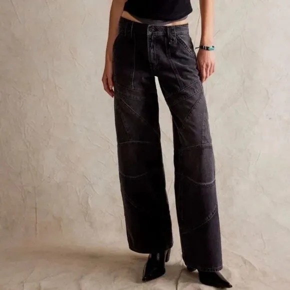 NWT Free People We the Free Unknown Reasons Mid Rise Moto Straight Jeans size 27
