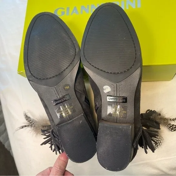 NWT Gianni Bini Charcoal Gray Suede Feather Detail Ankle Boots Rorrie Size 7M