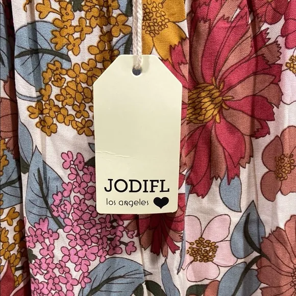 NWT Jodifl Large Sienna Sunset Boho Maxi dress Retro Floral Shift Flowy Flutter