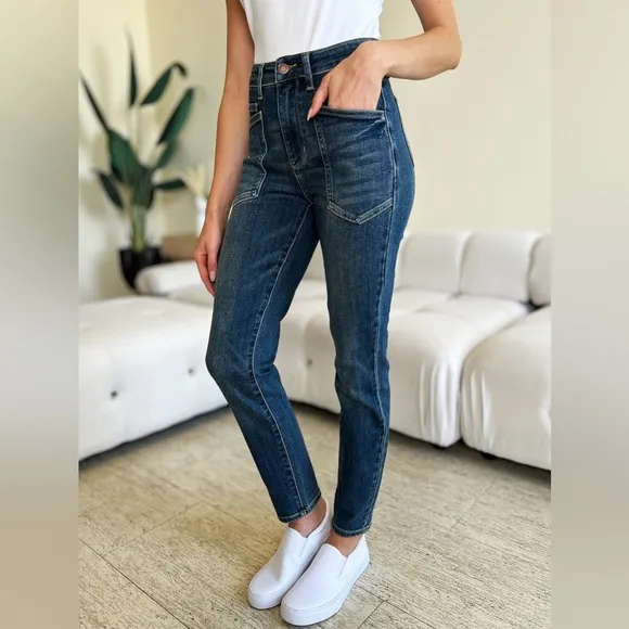 NWT Judy Blue PLUS   REG Size Dark Wash High Waisted Cargo Pocket Skinny Jeans