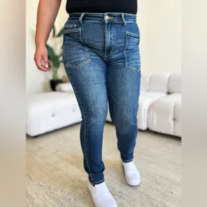 NWT Judy Blue PLUS   REG Size Dark Wash High Waisted Cargo Pocket Skinny Jeans