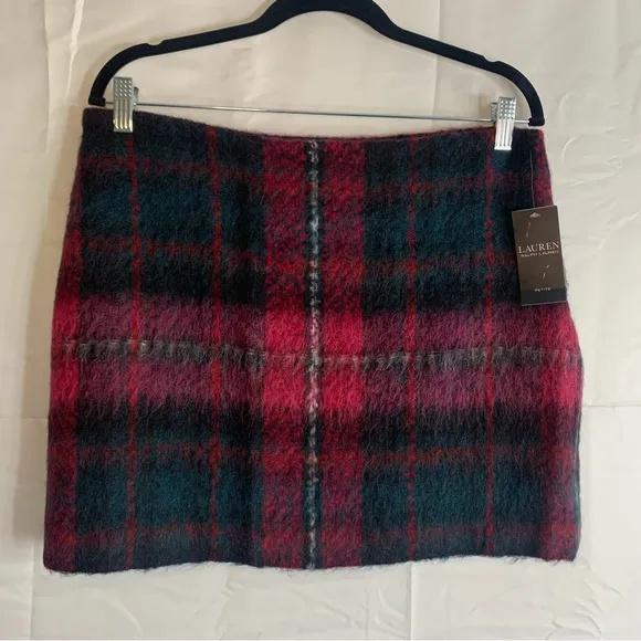 NWT Lauren Ralph Lauren Plaid Pencil Mini Wool Skirt, size 12P
