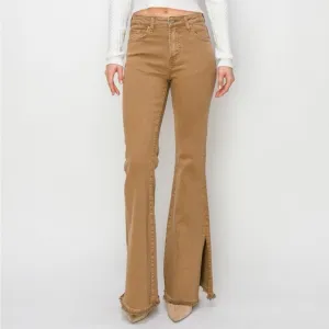 NWT RISEN Bailey PLUS   REG Size Brown High Waisted Side Slit Flare Jeans