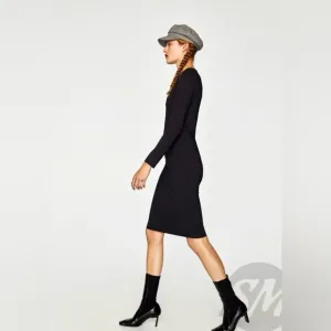 NWT Zara Black Stretch Pencil Straight Bodycon Comfy Dress Medium M