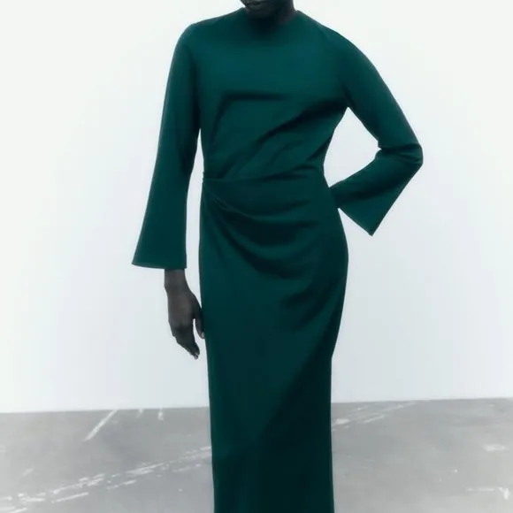 NWT ZARA SIDE RUCHED TUBULAR MIDI DRESS/ZARA FORMAL WORK DRESS