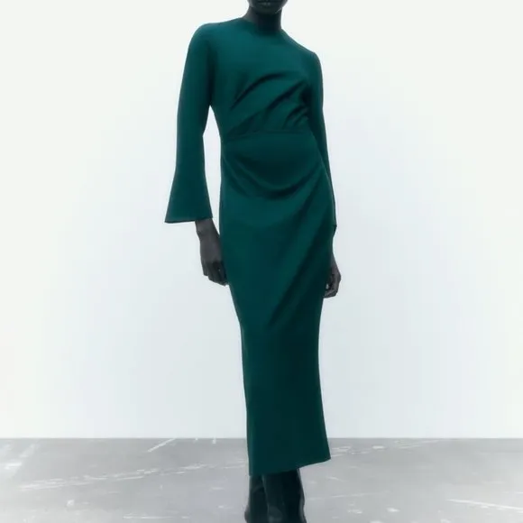 NWT ZARA SIDE RUCHED TUBULAR MIDI DRESS/ZARA FORMAL WORK DRESS