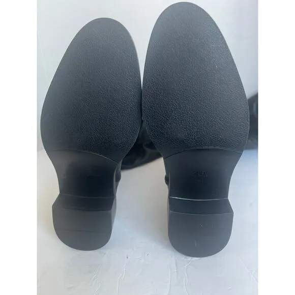 NWT Zara Tall Over The Knee Black Vegan Leather Square Toe Pull On Boots Sz 9
