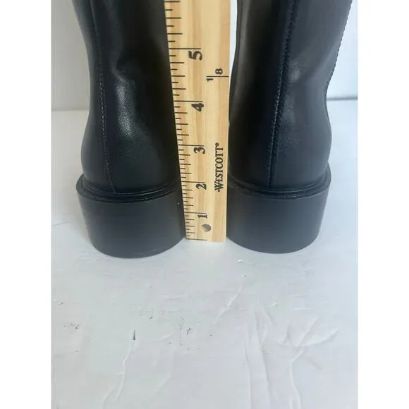 NWT Zara Tall Over The Knee Black Vegan Leather Square Toe Pull On Boots Sz 9