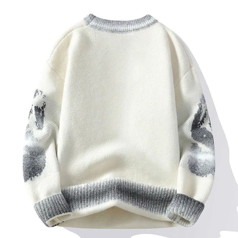 Obsidian Phoenix Luxury Wool Christmas Sweater - High-End Thick Warm Korean Harajuku Men’s Jumper