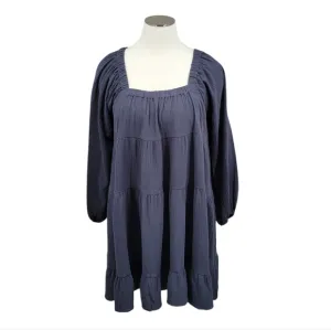 Oddy Stone Blue-Gray Teired Babydoll Long Sleeves Dress Women's Plus Size 3X