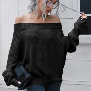 Off-Shoulder Comfort Ribbed Sweater - Black