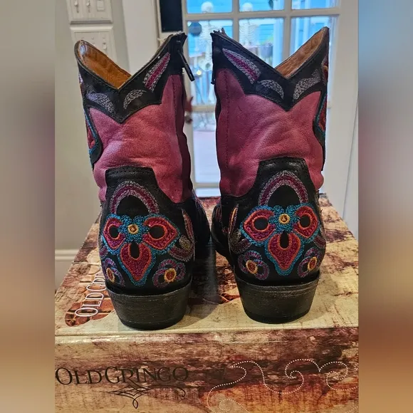 Old Gringo Marrionezipper Chocolate/Purple Floral Embroidered Snip Toe Boots