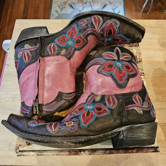 Old Gringo Marrionezipper Chocolate/Purple Floral Embroidered Snip Toe Boots