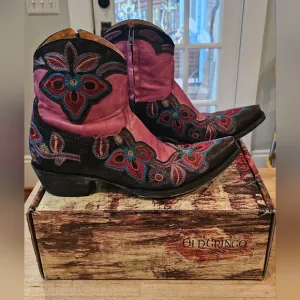 Old Gringo Marrionezipper Chocolate/Purple Floral Embroidered Snip Toe Boots