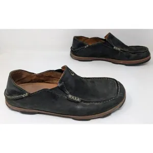 Olukai Moloa Toffee‎ Black Leather Slip On Shoes 10128-4033 Men's Size 10