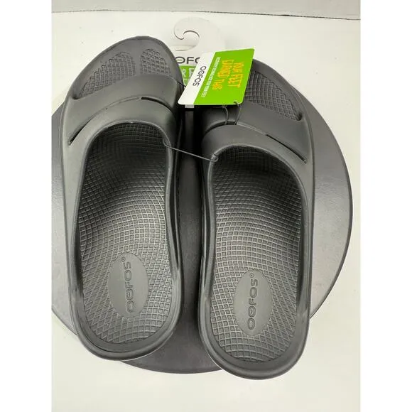 Oofos Ooahh Slide Black Sandals Recovery Slip On Shoes Sz Mens 8 Womens 10 NEW