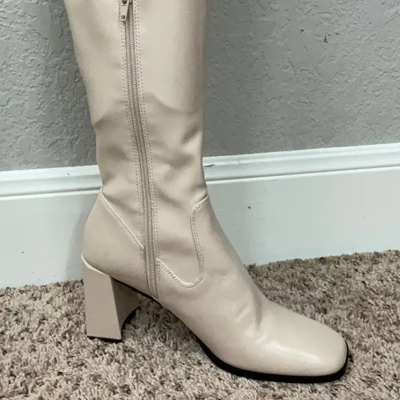 Open Edit New without Box Cream Over the Knee Boots and Block Heel, Size 8