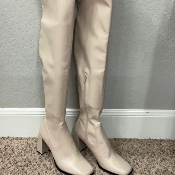 Open Edit New without Box Cream Over the Knee Boots and Block Heel, Size 8