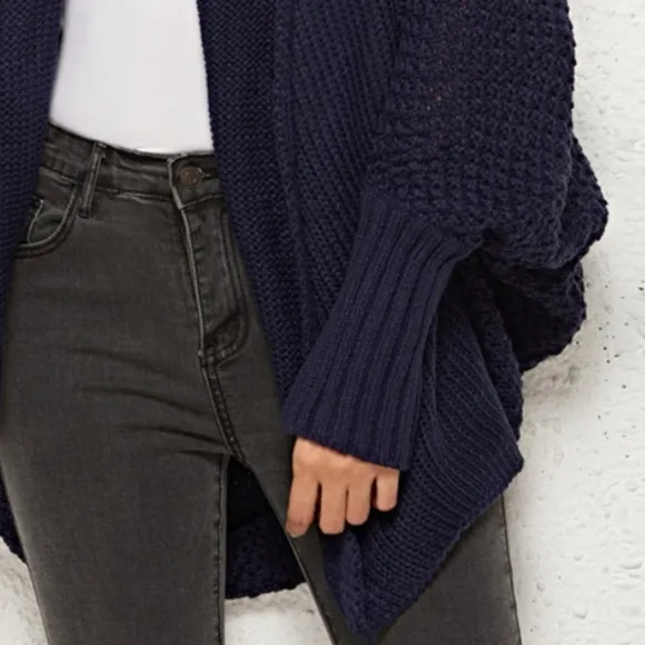 Oversized Knit Cardigan Batwing Sleeve Lightweight Baggy Open Front Sweater Top